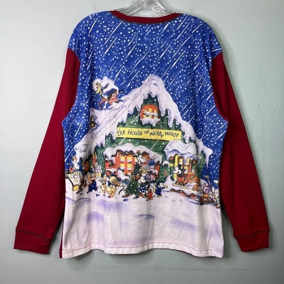 Vtg Disney Store The House Of Mickey Mouse Christmas Holiday Henley Shirt Mens L - Picture 1 of 16